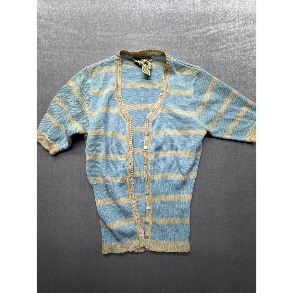 Vintage Women Apple Blossom 100% Acrylic Sweater Vest Striped Blue Small